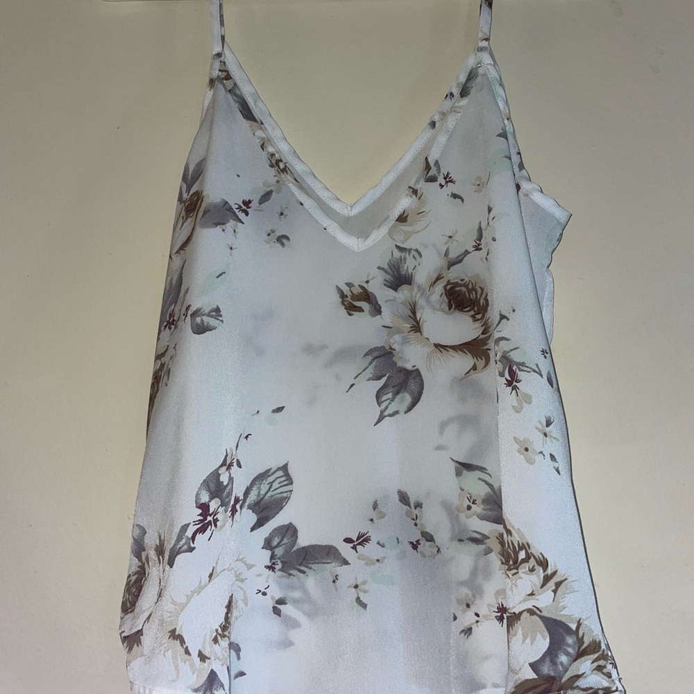 SHEIN white/cream sheer rose print top